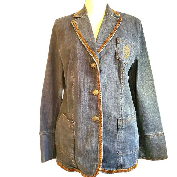Carol's Denims Classic Jacket Velvet Trim Size 2XL Medallion Pocket Buttons - Picture 1 of 10